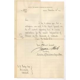 James Bath - Minister of Education and Agriculture - Adelaide - Applications Invited for Vacant Classical Professorship