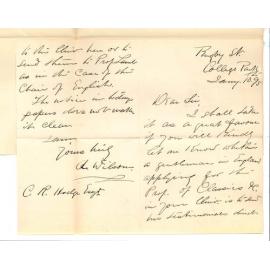 A Wilson - Ruby Street College Park - Information wanted re English applicants for Classical Professorship