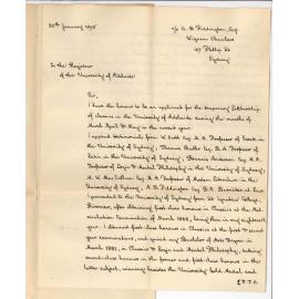 Christopher John Brennan MA - c/o A B Piddington Wigram Chambers Phillip Street Sydney - Application for Lectureship on Classics