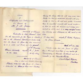 James M Cowan - Grammar School Ulverstone Tasmania - Application for Hughes Professorship of Classics