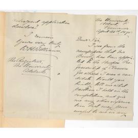 W H Williams MA - The University - Hobart Tasmania - Asking position in competition for Classical Chair appointment