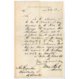 James Bath - Secretary to Minister of Education and Agriculture - Asking that Professor Edward Henry Rennie analyse substances sent by I C F Johnson MP