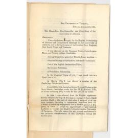 W H Williams MA - University of Tasmania - Hobart - Application for Hughes Professorship of Classics