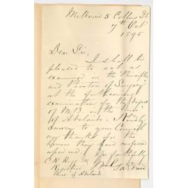 Dr William Gardner - Collins Street Melbourne - Will examine in Surgery November 1895
