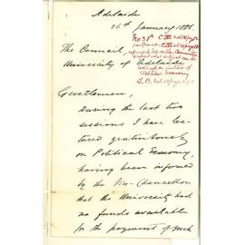 Professor Edward Vaughan Boulger - Adelaide - Suggesting Council Remuneration as Lecturer on Political Economy
