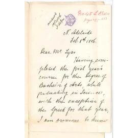 Miss Edith Dornwell - Requesting to be Admitted as Second Year Student in Arts