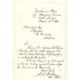 Arthur Constant Aucher - North Adelaide - Applying for Position as Evening Lecturer in French