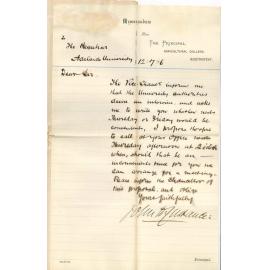 Professor John Daniel Custance - Roseworthy - Time for Committee meeting regarding University and Amalgamation of Agriculture College