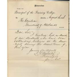 Colonel Lewis George Madley Esq - Training College - Students from Training College attending University Lectures