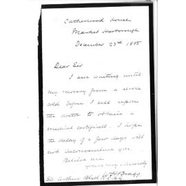 Arthur Blyth - Office of Agent General for South Australia - London - Professor Bragg's Medical Certificate