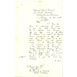 Arthur Blyth - Office of Agent General for South Australia - London - Concerning Payment of Accounts