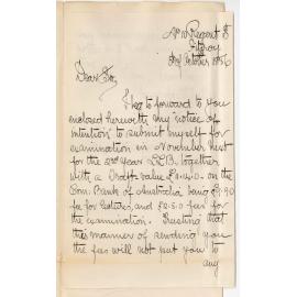 Albert E Jones - Fitzroy Victoria - Entry for Examination and Payment of Fees