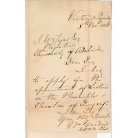 Dr William Gardner - Victoria Square Adelaide - Application for Position of Lecturer on the Principles and Practice of Surgery