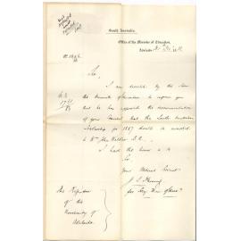 J S Fleming - Secretary - Minister of Education - General Post Office [GPO] - Approval of W J Walker as South Australian Scholar