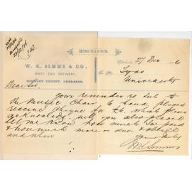 William Knox Simms - Hindley Street Adelaide - Subscription to Chair of Music