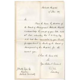 E H Hallack - Secretary - Adelaide Hospital - Concerning Appointment of Dr Edward Willis Way on Board of Management