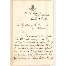Arthur Constant Aucher - North Adelaide - Accepting the Position of Evening Class Lecturer on French