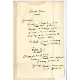 Dr Edward Willis Way - North Terrace Adelaide - Schedule of Lectures on Obstetrics