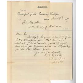 Lewis George Madley - Principal of the Training College - Number of Entries for Sir T Elder's Physiology Prize