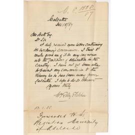 Reverend William Roby Fletcher - Calcutta - To James Bath Secretary Minister of Education - Acknowledging Receipt of Commission
