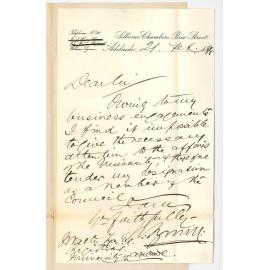 William Symon - Pirie Street Adelaide - Resigning as a Member of the Council