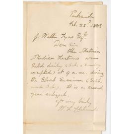 Dr William Lennox Cleland - Parkside - Timetable of Lectures for 1888