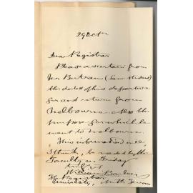 Dr William Barlow - Victoria Square Adelaide - Mr Bertram and Exemption from Lectures