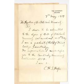Charles Henry Standish Hope - The University - Admission Ad Eundem Gradum