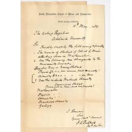 Frederick Arthur Pulleine - Secretary - South Australian School of Mines and Industries - Asking information Regarding University Fees etc