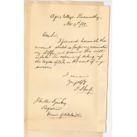 Dr Francis Salsbury Earp - Roseworthy Agricultural College - Fee for BSc Examination