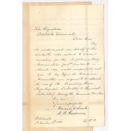 Edward Ernest Moule - Arthur Murray Cudmore - University Students - Asking for Permission to Use Laboratories During the Long Vacation