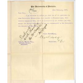 John R Wilton - Prince Alfred College - Unable to accept Entrance Scholarship