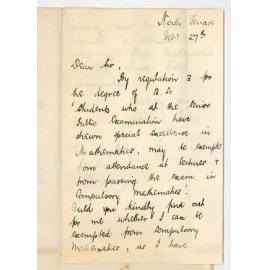 Adolph Ernest Paton - Adelaide - Exemption from Compulsory Mathematics in Science Course