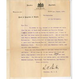 L W Stanton - Chairman Board of Inspector of Schools - Subjects Training College Students will take up during 1900