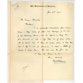 Professor Robert William Chapman - University - Permission to purchase set of drawers to hold plans etc