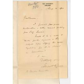 Professor Edward Henry Rennie - The University - Forwarding letter from Professor William Lowrie concerning Agriculture in BSc Course