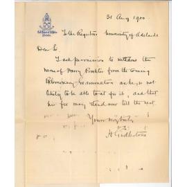 Reverend H Girdlestone - St Peters College - Withdrawing candidate from Preliminary Examination