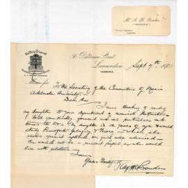 A H Bowden - Launceston Tasmania - Daughter wishes to join Conservatorium