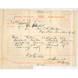 F W Eardley - Fitzroy Victoria - Unable to return to Adelaide owing to illness