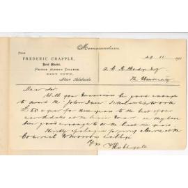 Frederic Chapple - Prince Alfred College - Asking that Examiners will award John Dunn Scholarship to most successful student from PAC in Senior Public Examination