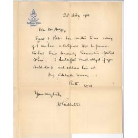 Reverend H Girdlestone - Collegiate School of St Peters - Perth WA - Requesting E F Parkers Senior Public Certificate