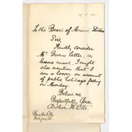 Arthur H Otto - Adelaide  Mr Bevan's missed lessons at the Conservatorium