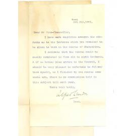 Dr Alfred Lendon - Adelaide - To Vice Chancellor - Lectures on Obstetrics for 1901