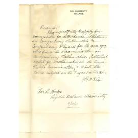 John Raymond Wilton - University - Application for exemption attendance at lectures