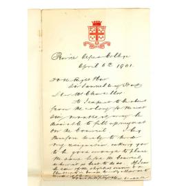 Frederic Chapple - Prince Alfred College - Placing resignation as a member of the Council in the hands of the Chancellor