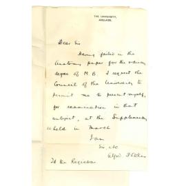 Alfred F Stokes - The University - Asking for Supplementary Examination in March