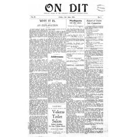 On Dit. Volume 4, Issue 5