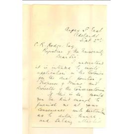 Edward Harold Davies - Adelaide - Asking for information concerning the position of Professor of Music