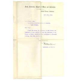 J A Haslam - Registrar - South Australian School of Mines and Industries - Adelaide - Appointing time for Committee of University to meet Committee of School of Mines