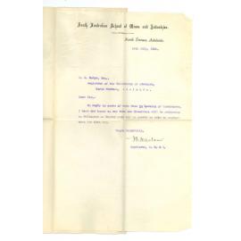 J A Haslam - Registrar - South Australian School of Mines and Industries - Adelaide - Regarding meeting of Committees